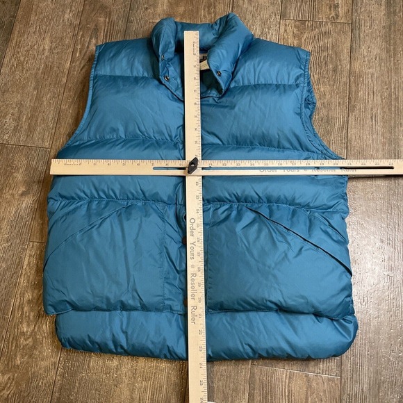 L.L. Bean 80s 90s Goose Down Puffer Vest Teal Blue Womens Medium Pockets Snap Up - Picture 2 of 7